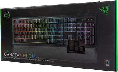Ornata Chroma Gaming Keyboard: Hybrid Mechanical Key Switches - Customizable Chroma RGB Lighting - Individually Backlit Keys - Detachable Plush Wrist Rest - Programmable Macro Functionality