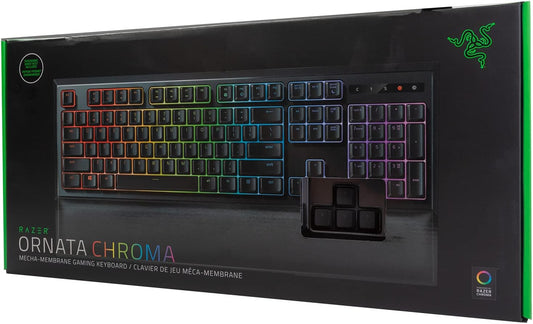 Ornata Chroma Gaming Keyboard: Hybrid Mechanical Key Switches - Customizable Chroma RGB Lighting - Individually Backlit Keys - Detachable Plush Wrist Rest - Programmable Macro Functionality